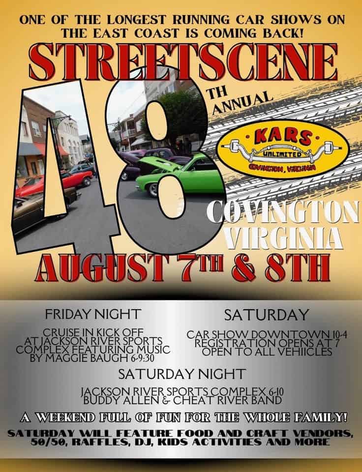Covington Streetscene 48th Annual Car Show event at Covington Virginia in Covington, VA on August 7, 2026