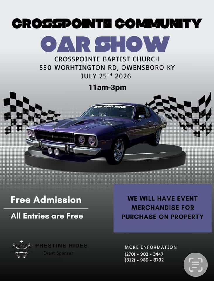 Crosspointe Community Car Show event at Crosspointe Baptist Church in Owensboro, KY on July 25, 2026