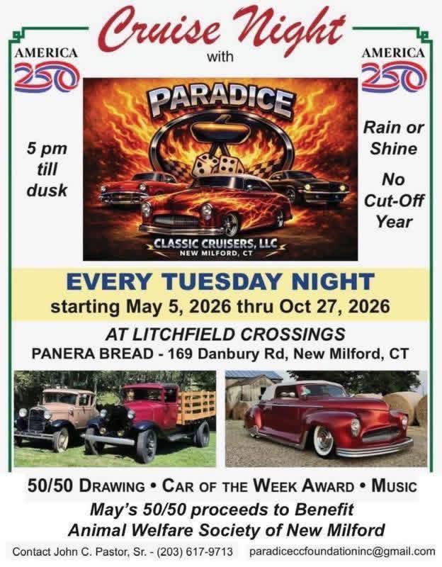 Cruise Night with Paradice event at Panera Bread in New Milford, CT on May 5, 2026