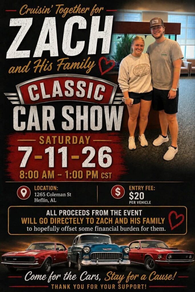 Cruisin' Together for Zach and His Family Classic Car Show event at 1265 Coleman St in Heflin, AL on July 11, 2026