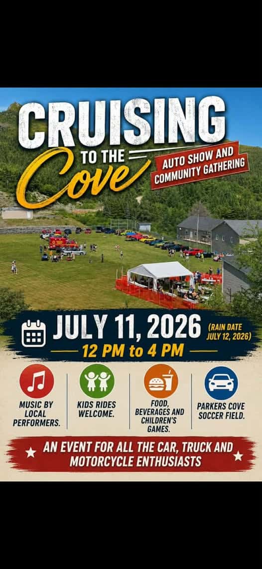 Cruising To The Cove event at Parkers Cove Soccer Field in Burin Peninsula, NL on July 11, 2026