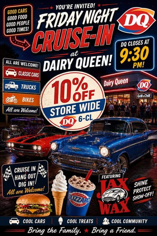 Culpeper DQ Friday Night Cruise-In event at Dairy Queen Culpeper in Culpeper, VA on June 10, 2026