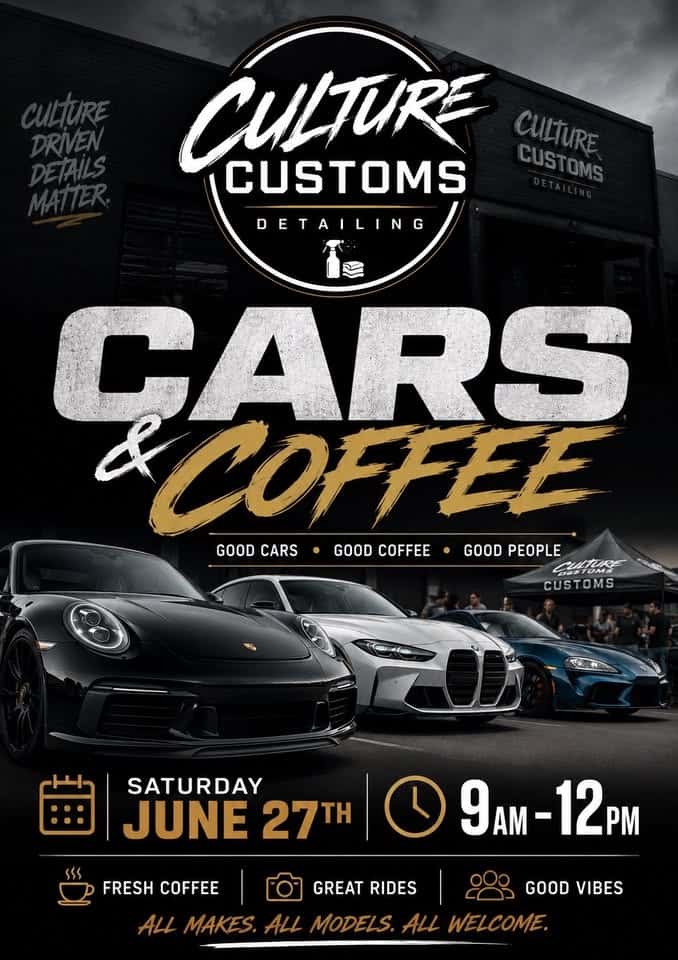 Culture Customs Cars & Coffee event at Culture Customs Detailing in Strasburg, OH on June 27, 2026