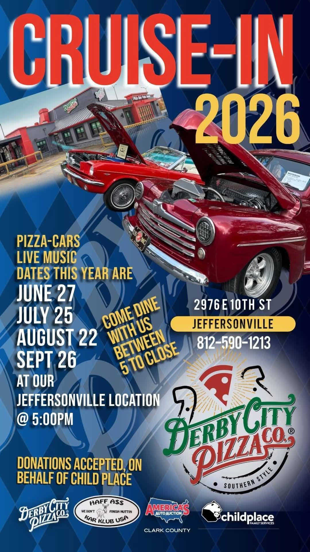 Derby City Pizza Co. Cruise-In event at Derby City Pizza Co. in Jeffersonville, IN on June 27, 2026