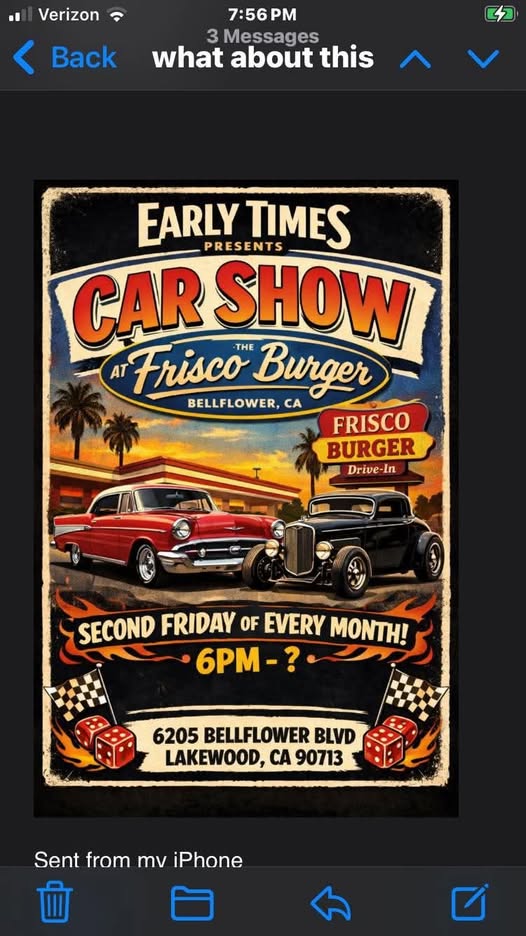Early Times Car Show at Frisco Burger event at Frisco Burger in Lakewood, CA on June 12, 2026