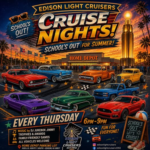 Edison Light Cruisers Cruise Nights event at Home Depot Parking Lot in Edison, NJ on June 25, 2026