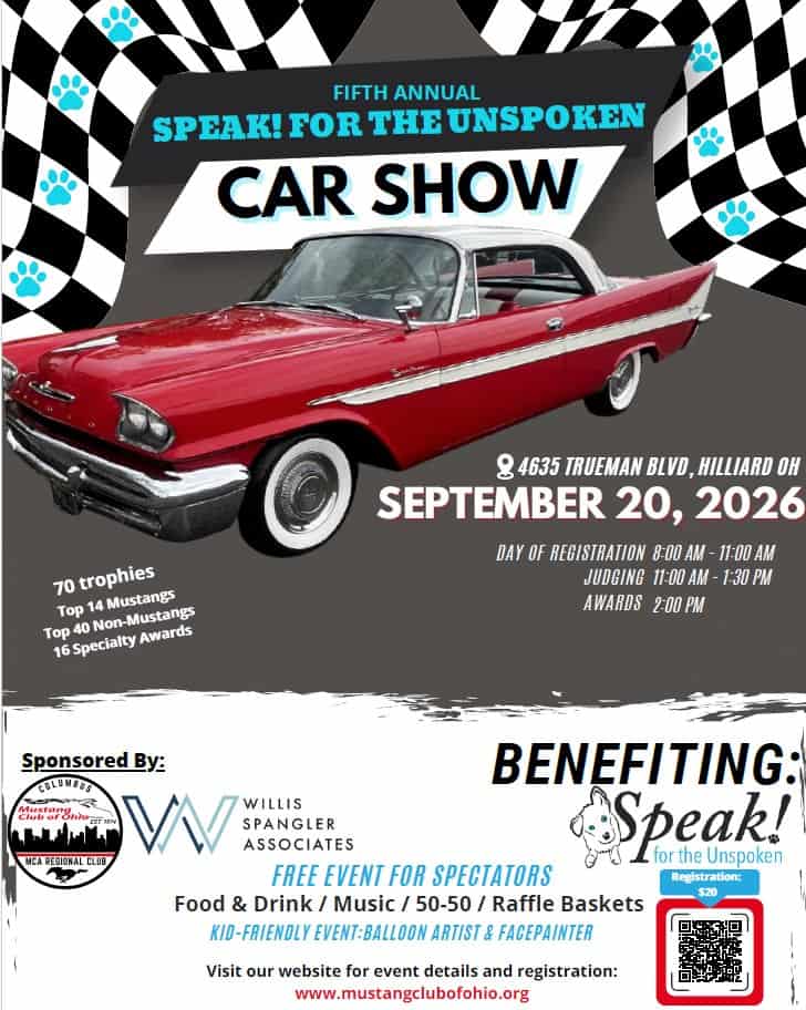 Fifth Annual Speak! for the Unspoken Car Show event at 4635 Trueman Blvd in Hilliard, OH on September 20, 2026