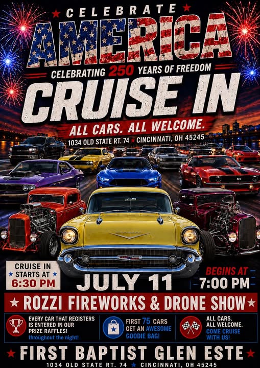 First Baptist Glen Este Celebrate America Cruise in event at First Baptist Glen Este in Cincinnati, OH on July 11, 2026
