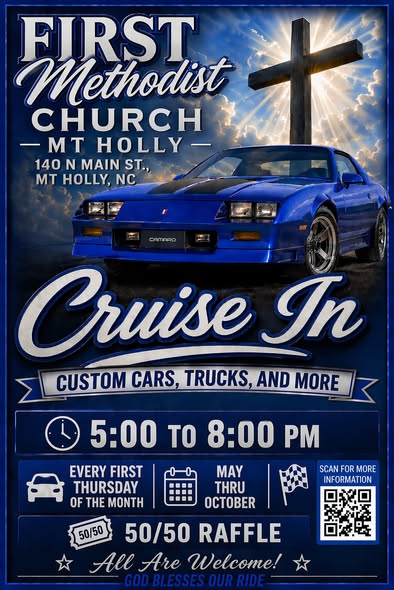 First Methodist Church MT Holly Cruise In event at First Methodist Church in Mount Holly, NC on June 4, 2026