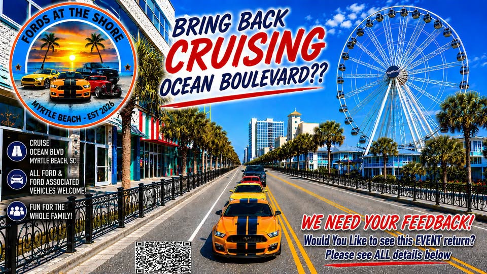Fords at the Shore Ocean Boulevard Cruise Revival event at Broadway at the Beach in Myrtle Beach, SC on September 9, 2026