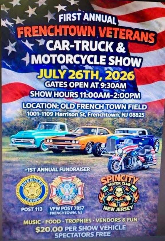 Frenchtown Veterans Car-Truck & Motorcycle Show event at Old Frenchtown Field in Frenchtown, NJ on July 26, 2026