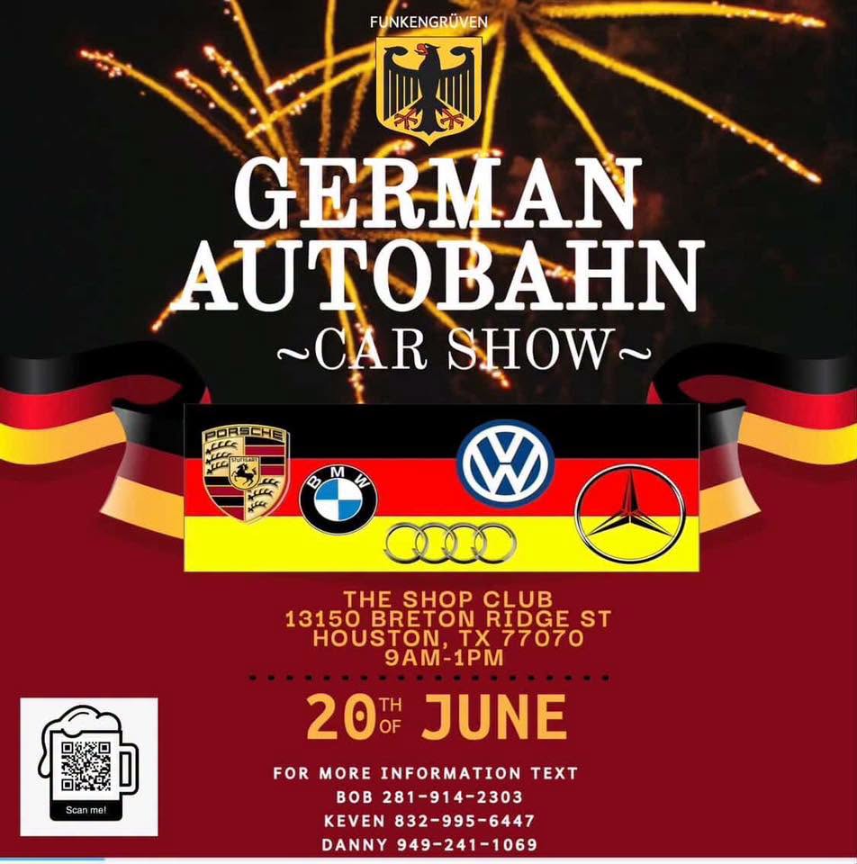 Funkengrüven German Autobahn Car Show event at The Shop Club in Houston, TX on June 20, 2026