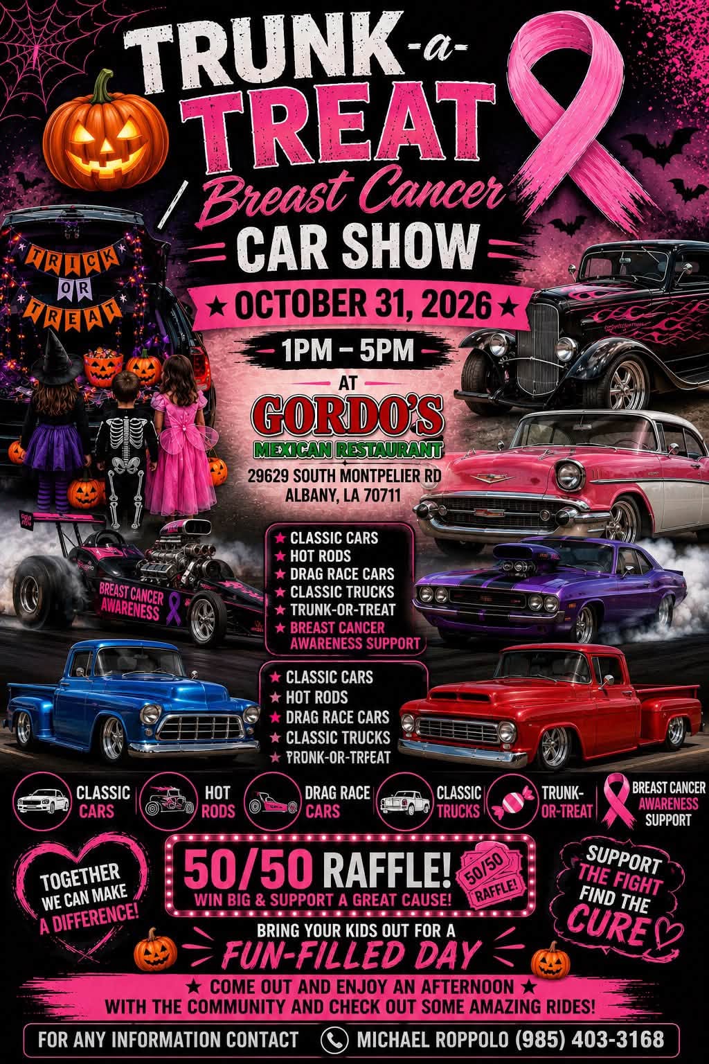 Gordo's Mexican Restaurant Trunk-a-Treat Breast Cancer Car Show event at Gordo's Mexican Restaurant in Albany, LA on October 31, 2026