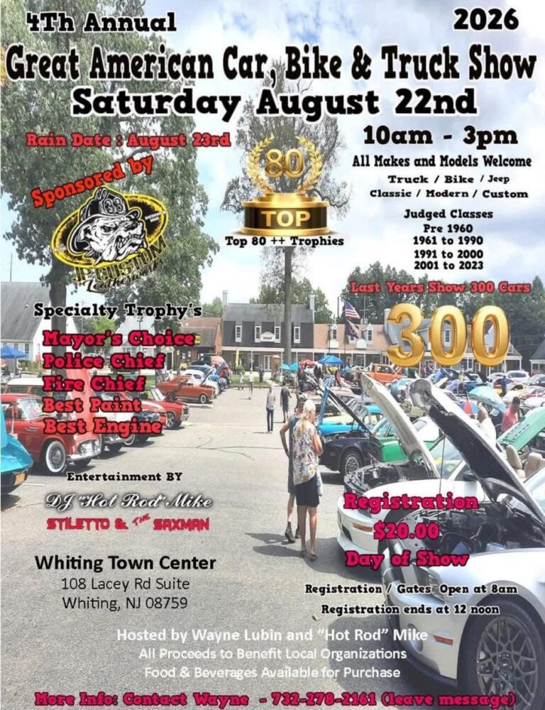 Great American Car, Bike & Truck Show event at Whiting Town Center in Whiting, NJ on August 22, 2026