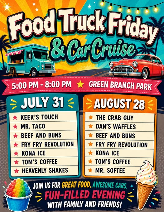 Green Branch Park Food Truck Friday & Car Cruise event at Green Branch Park in Elmer, NJ on July 31, 2026
