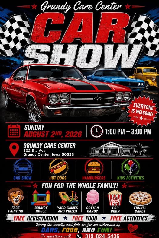 Grundy Care Center Car Show event at Grundy Care Center in Grundy Center, IA on August 2, 2026