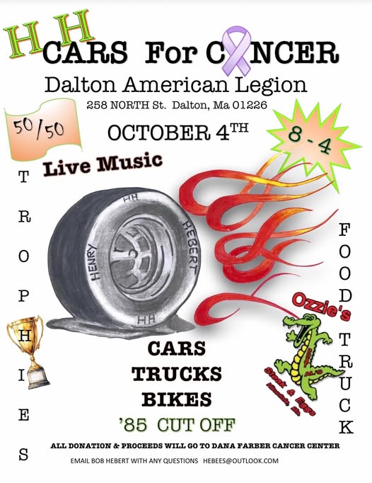 H H Cars for Cancer event at Dalton American Legion in Dalton, MA on October 4, 2026