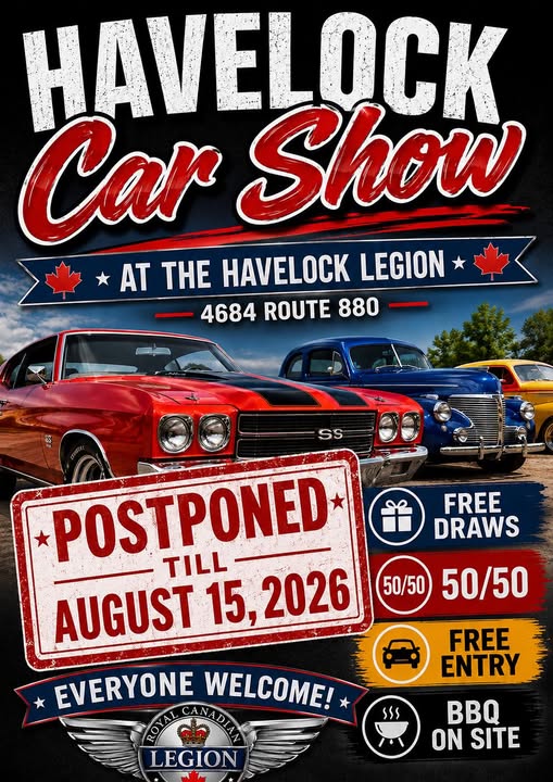 Havelock Legion Car Show event at Havelock Legion in Havelock, NB on August 15, 2026