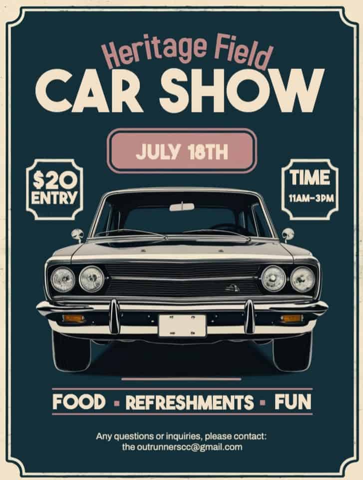 Heritage Field Car Show event at Heritage Field Airport in Pottstown, PA on July 18, 2026