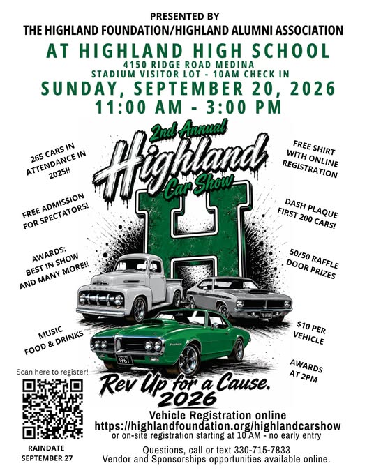 Highland Foundation/Highland Alumni Association 3rd Annual Highland Car Show car show in Medina, OH