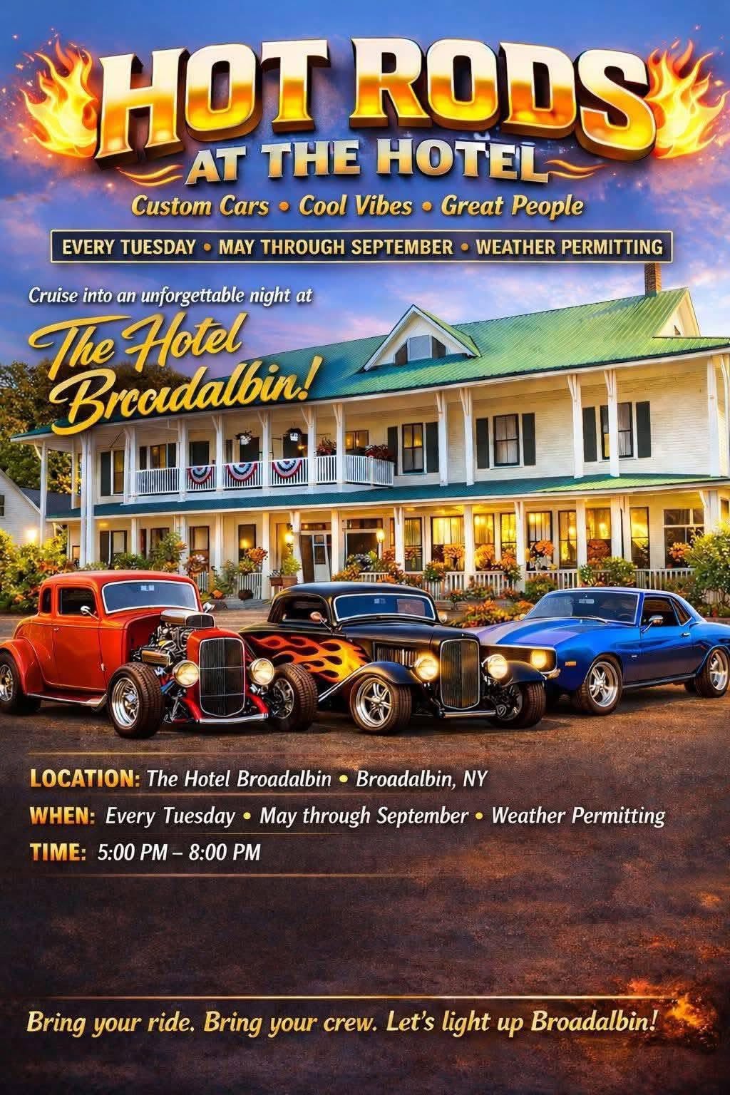 Hot Rods at the Hotel event at The Hotel Broadalbin in Broadalbin, NY on June 14, 2026