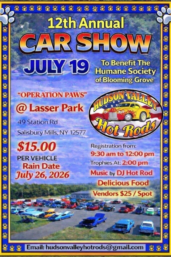 Hudson Valley Hot Rods 12th Annual Car Show event at Lasser Park in Salisbury Mills, NY on July 19, 2026