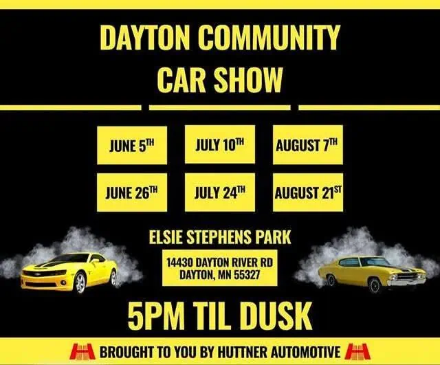 Huttner Automotive Dayton Community Car Show event at Elsie Stephens Park in Dayton, MN on July 10, 2026