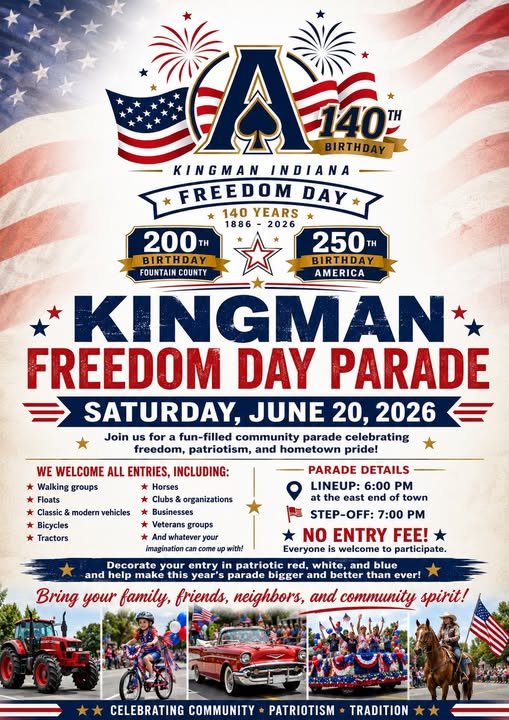 Kingman Indiana Freedom Day Parade event at East End of Town in Kingman, IN on June 20, 2026