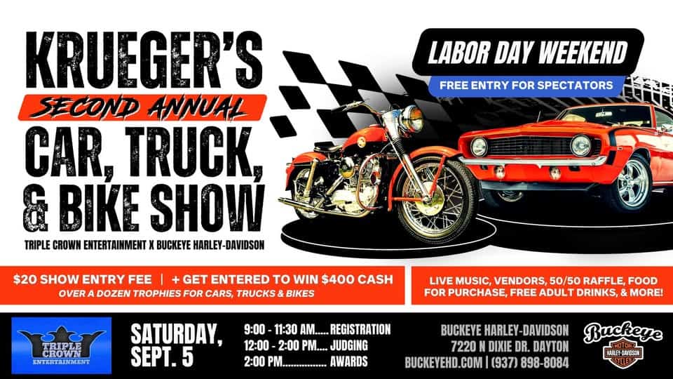 Krueger's Second Annual Car, Truck, & Bike Show event at Buckeye Harley-Davidson in Dayton, OH on September 5, 2026