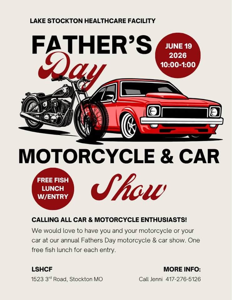 Lake Stockton Healthcare Facility Father's Day Motorcycle & Car Show event at Lshcf in Stockton, MO on June 19, 2026