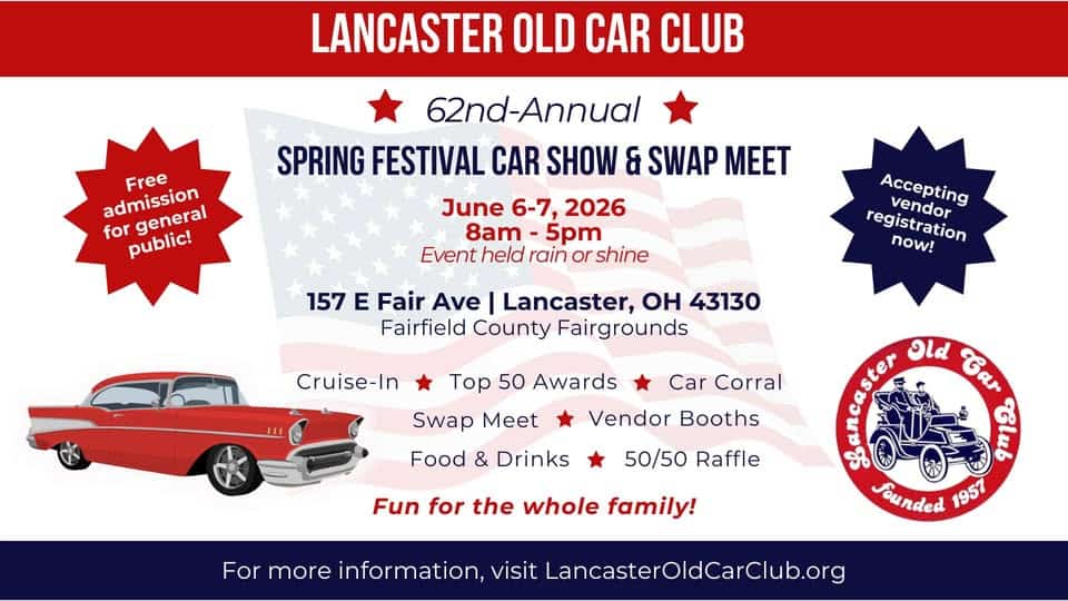 Lancaster Old Car Club 62nd Annual Spring Festival Car Show & Swap Meet event at Fairfield County Fairgrounds in Lancaster, OH on June 6, 2026