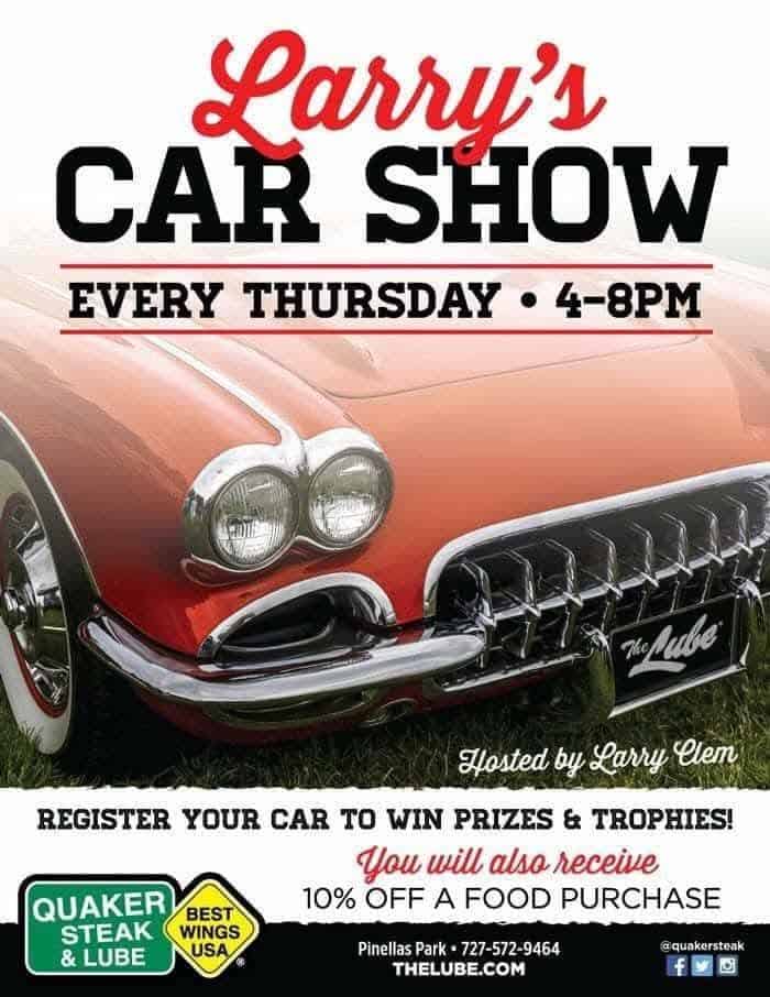 Larry's Car Show at Quaker Steak and Lube event at Quaker Steak and Lube in Clearwater, FL on June 25, 2026