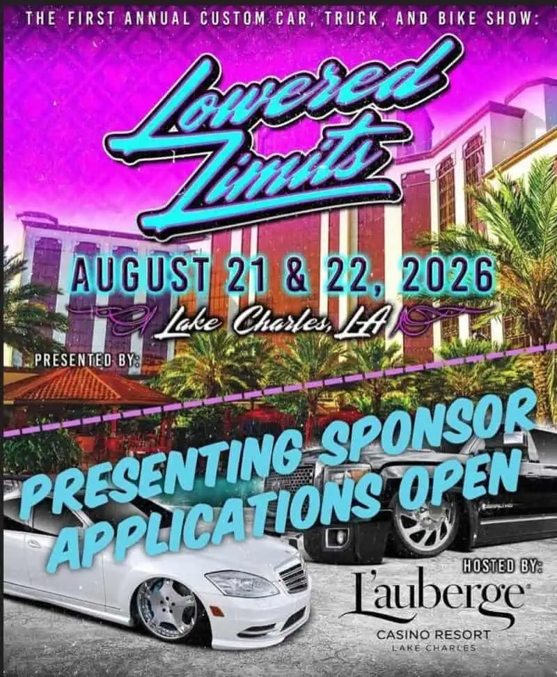 L'Auberge Casino Resort Lowered Limits Custom Car, Truck, and Bike Show event at L'Auberge Casino Resort in Lake Charles, LA on August 21, 2026