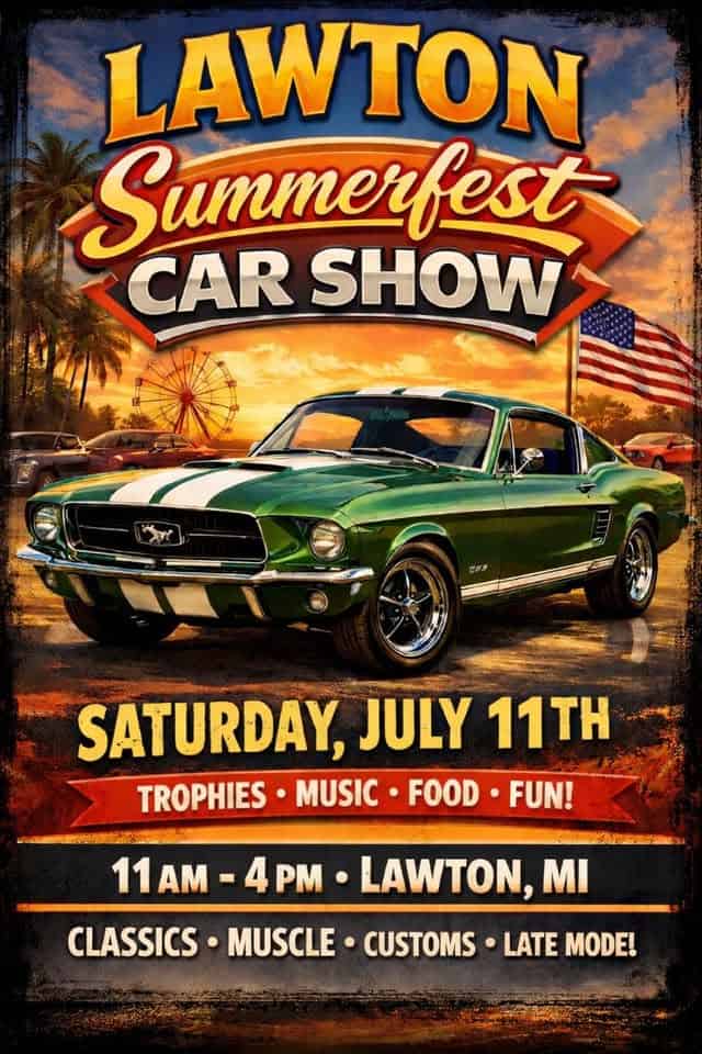 Lawton Summerfest Car Show event at Main Street in Lawton, MI on July 11, 2026
