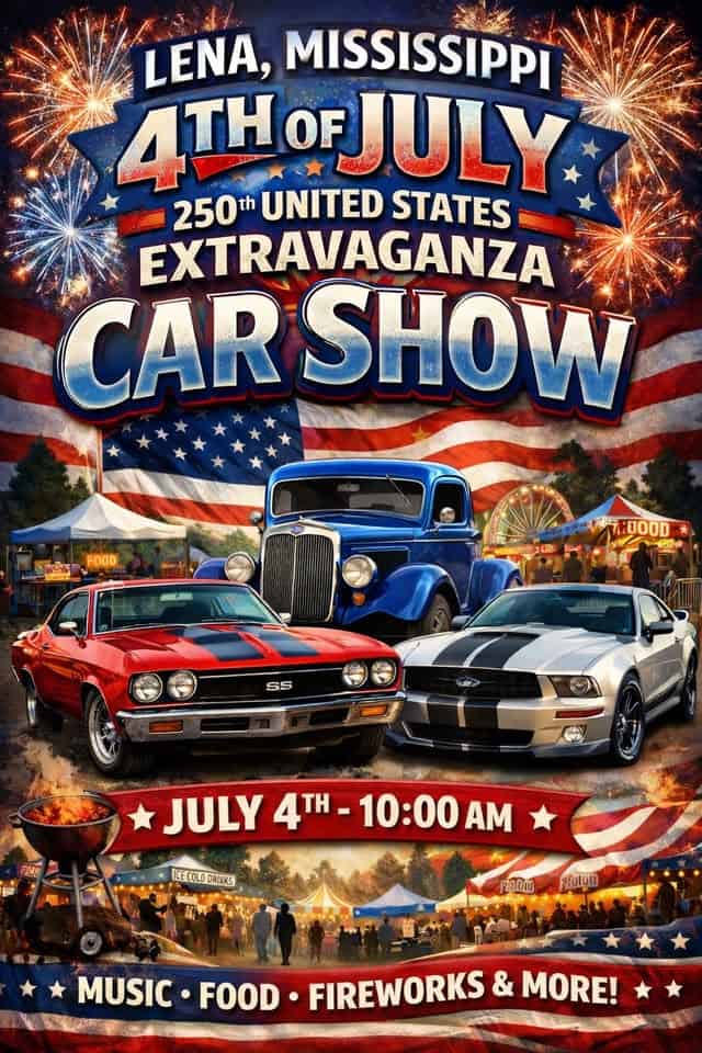 Lena 4th of July 250th United States Extravaganza Car Show event at Town of Lena in Lena, MS on July 4, 2026