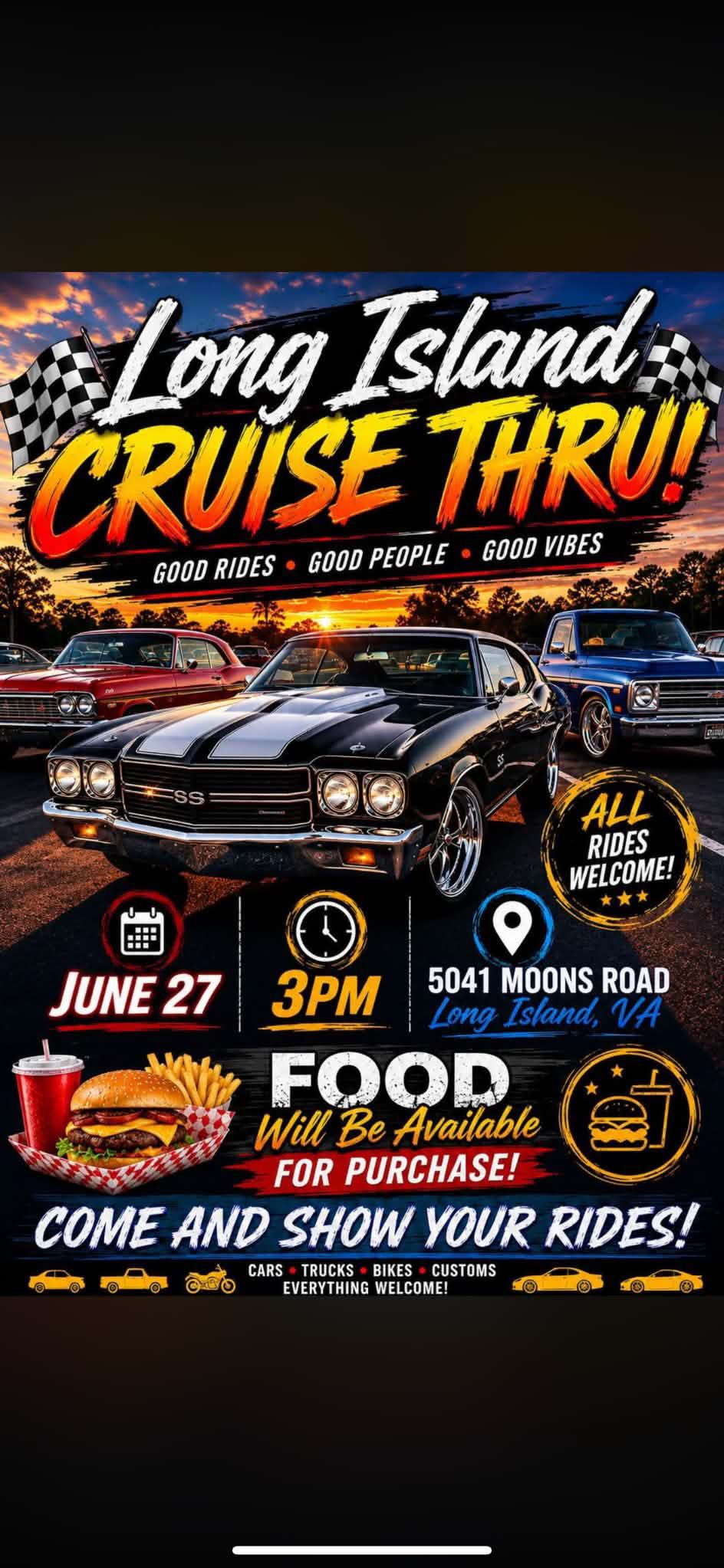 Long Island Cruise Thru! event at 5041 Moons Road in Long Island, VA on June 27, 2026