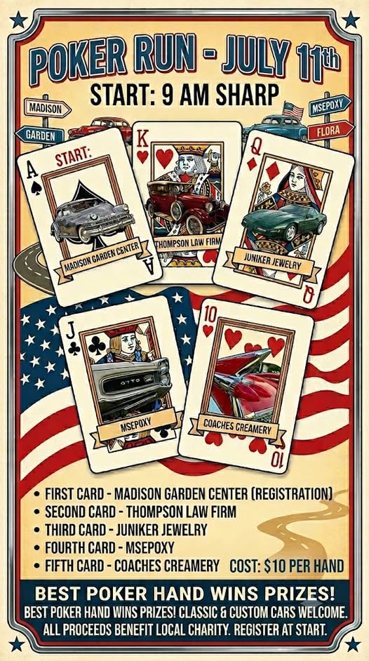 Madison Garden Center Poker Run event at Madison Garden Center in Madison, MS on July 11, 2026