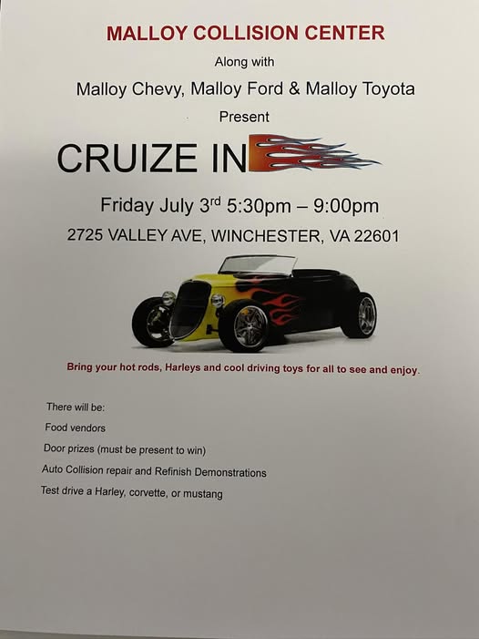 Malloy Collision Center Cruize In event at 2725 Valley Ave in Winchester, VA on July 3, 2026
