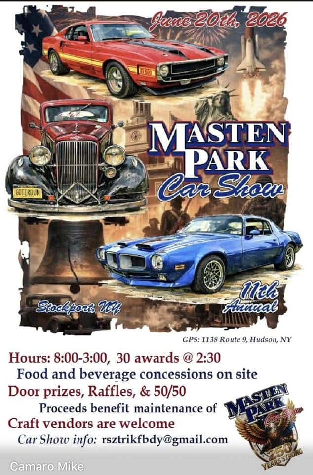 Masten Park Car Show event at Masten Park in Hudson, NY on June 20, 2026