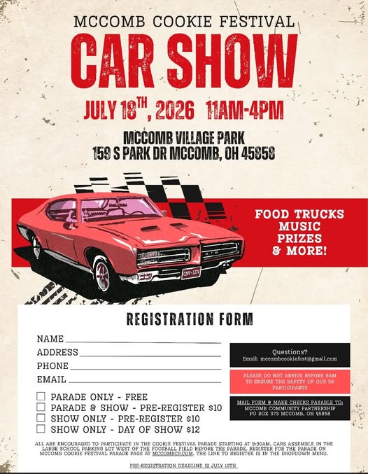 Mccomb Cookie Festival Car Show event at Mccomb Village Park in Mc Comb, OH on July 10, 2026