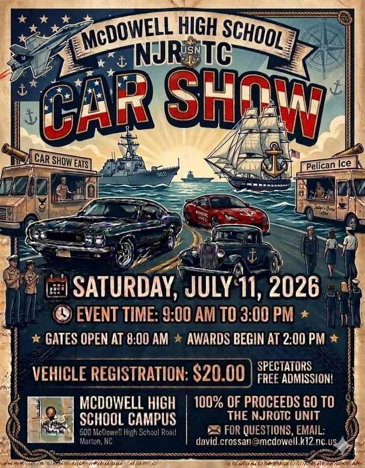 McDowell High School NJROTC Car Show event at McDowell High School Campus in Marion, NC on July 11, 2026