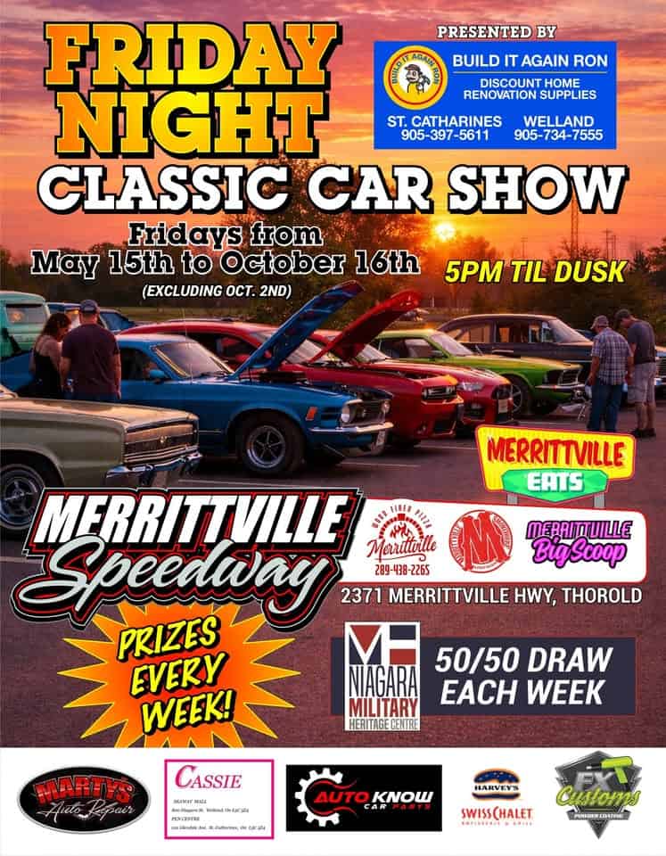 Merrittville Speedway Friday Night Classic Car Show event at Merrittville Speedway in Thorold, ON on June 26, 2026