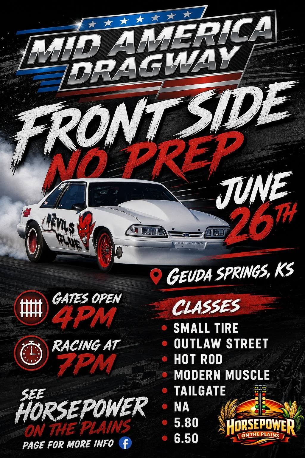 Mid America Dragway Front Side No Prep event at Mid America Dragway in Geuda Springs, KS on June 26, 2026