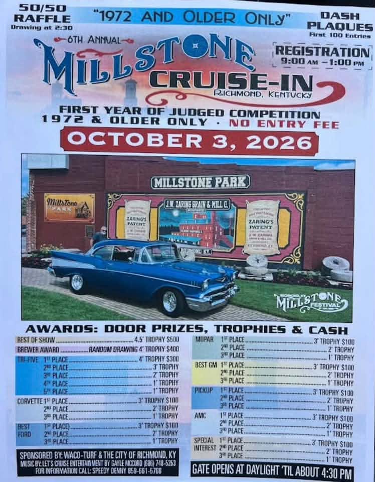 Millstone 6th Annual Cruise in event at Millstone Park in Richmond, KY on October 3, 2026