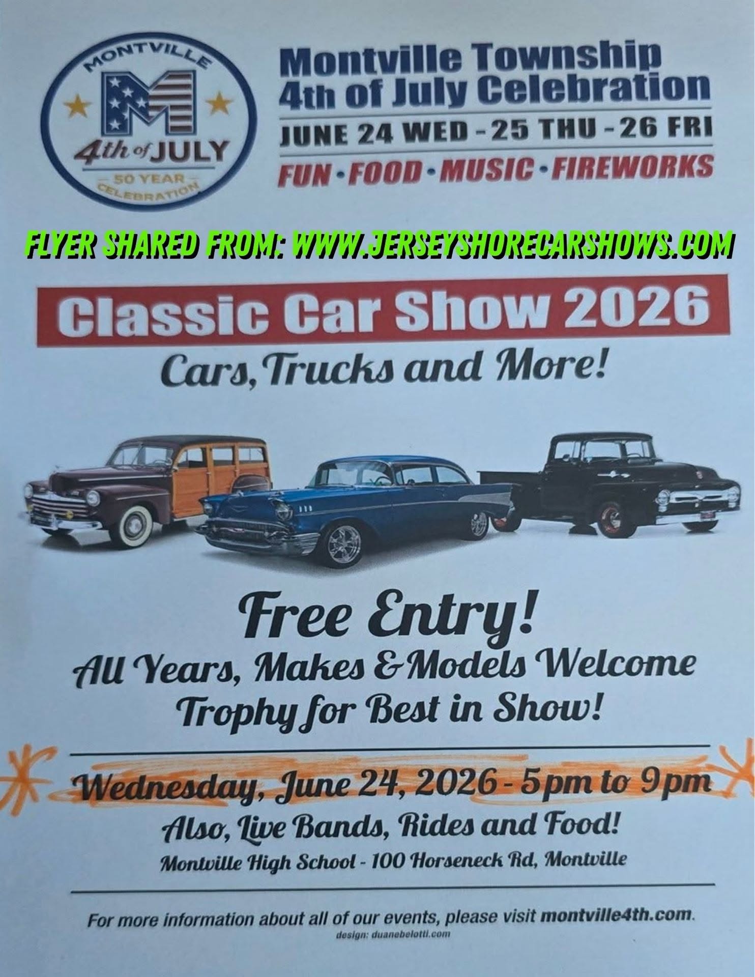 Montville Township 4th of July Celebration Classic Car Show event at Montville High School in Montville, NJ on July 24, 2026