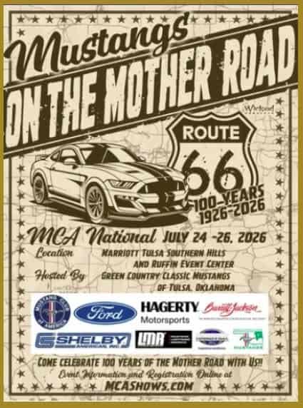 Mustangs on the Mother Road MCA National Car Show event at Marriott Tulsa Southern Hills and Ruffin Event Center in Tulsa, OK on July 24, 2026