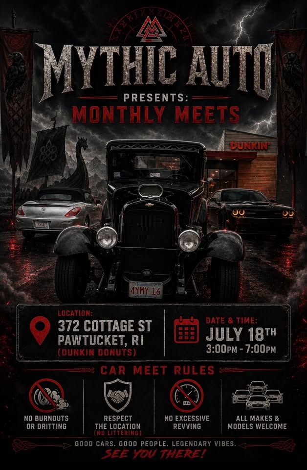 Mythic Auto Monthly Meet event at Dunkin' Donuts in Pawtucket, RI on July 18, 2026