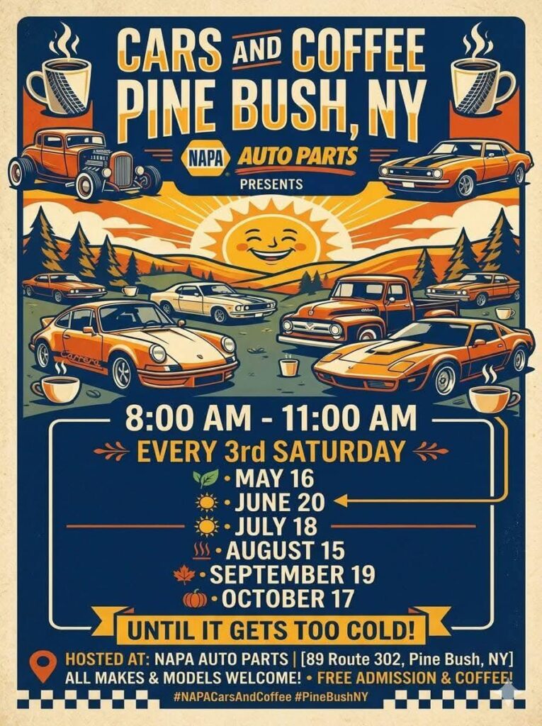 NAPA Auto Parts Cars and Coffee Pine Bush event at NAPA Auto Parts in Pine Bush, NY on July 18, 2026