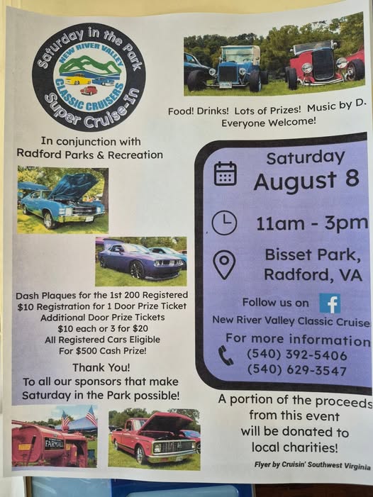 New River Valley Classic Cruise Super Cruise in event at Bisset Park in Radford, VA on August 8, 2026
