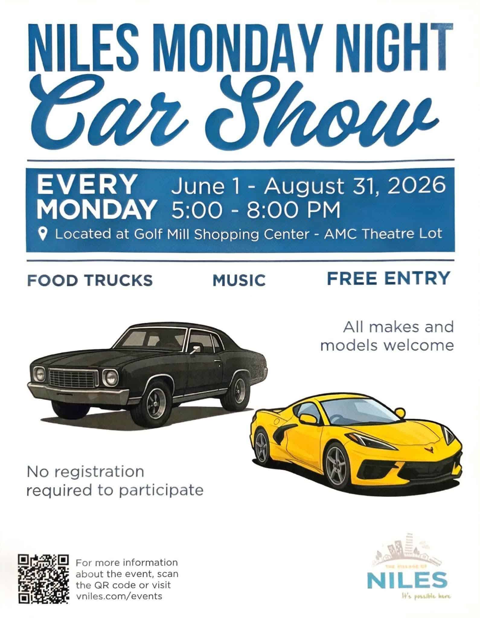 Niles Monday Night Car Show event at Golf Mill Shopping Center - AMC Theatre Lot in Niles, IL on June 29, 2026